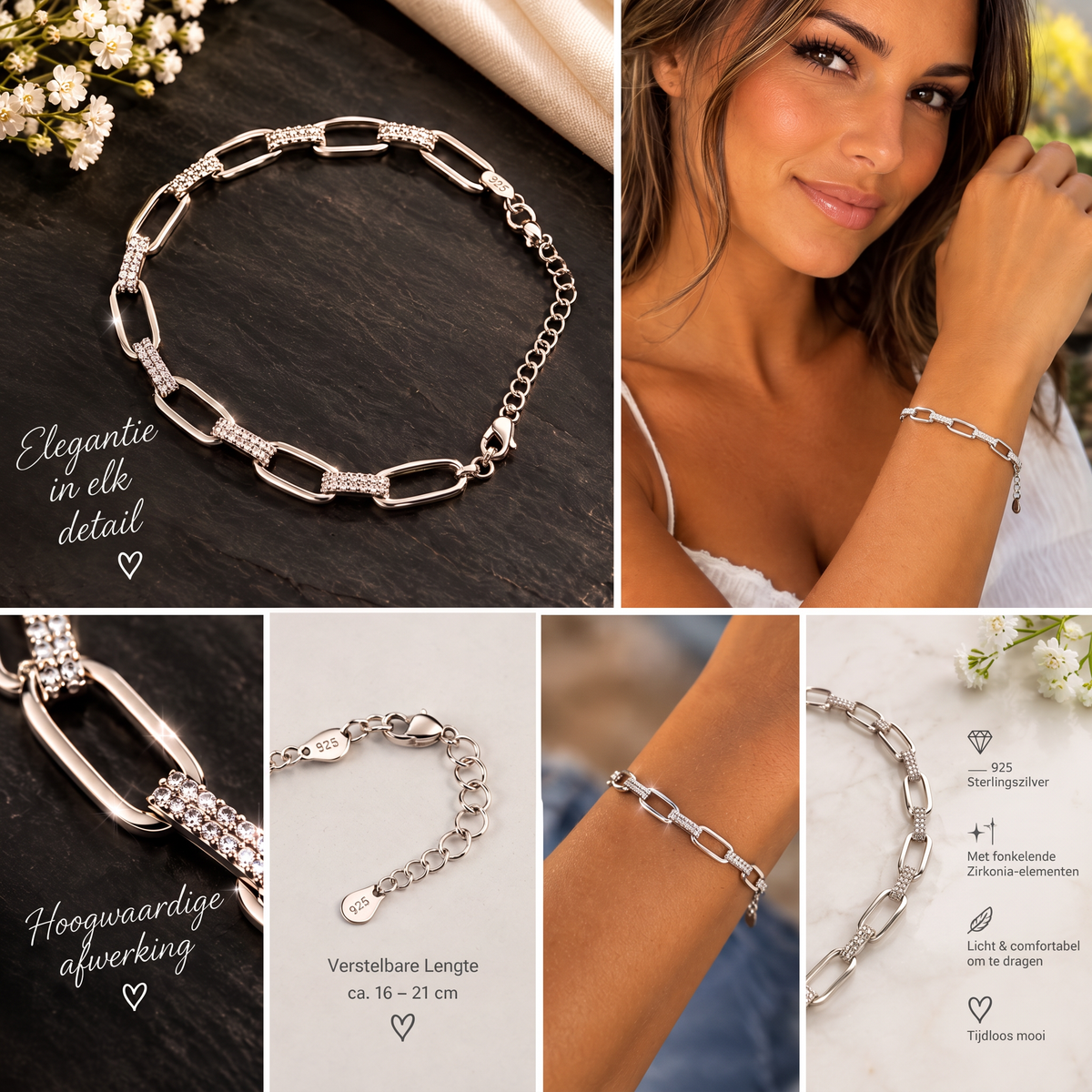 Elegante armband van gerhodineerd 925 sterling zilver