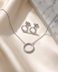 Zilveren Collier met Cirkelhanger & Oorstekers – Gerhodineerd met Zirkonia